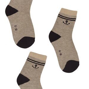 Kids Anchor Socks 3-Pack Dark Gray/Beige Size 8–12 NWOT